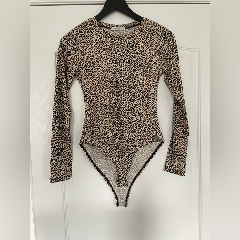 Mangopop - Long Sleeve Leopard Bodysuit (Full-coverage) - Size Small